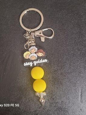 Handmade Stay Golden Yellow Silicone Bead Keychain